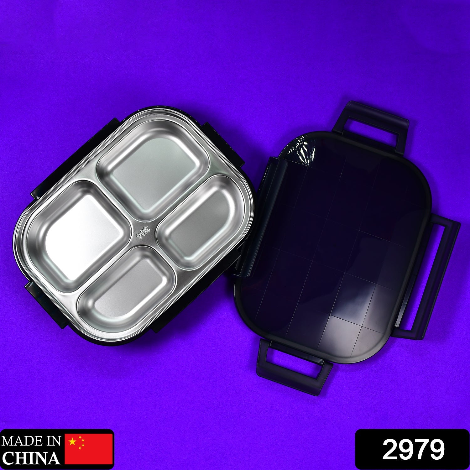 2979 Black Transparent 4 Compartment Lunch Box for Kids and adults, Stainless Steel Lunch Box with 4 Compartments. DeoDap 2979 Black Transparent 4 Compartment Lunch Box for Kids and adults, Stainless Steel Lunch Box with 4 Compartments. DeoDap